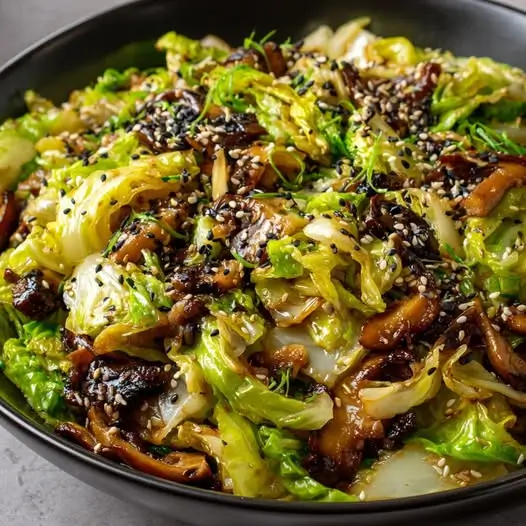 Wok de Chou Chinois, Champignons et Sésame