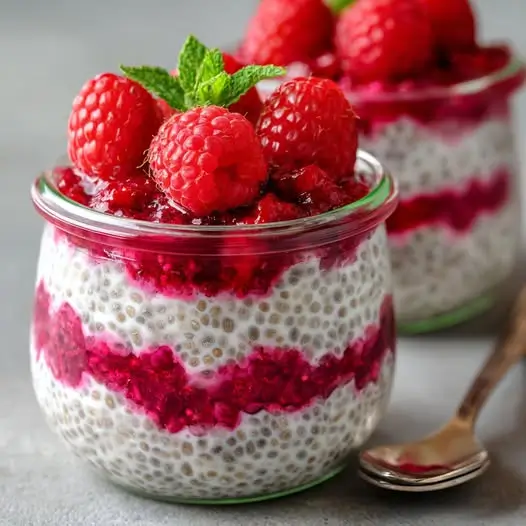 Pudding Chia Onctueux et Coulis de Framboises