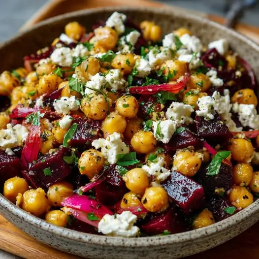 Salade de Pois Chiches Fondants, Betterave Sucrée et Feta Salée
