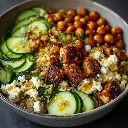 Bowl de Quinoa Fondant, Pois Chiches Croquants & Feta Acidulée