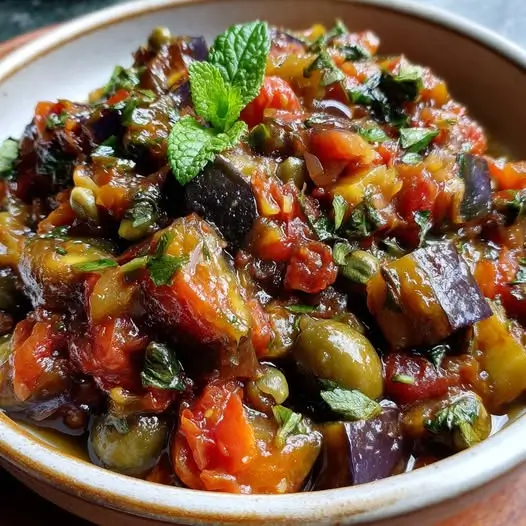 Aubergines Confites, Olives Saumurées & Équilibre Aigre-Doux