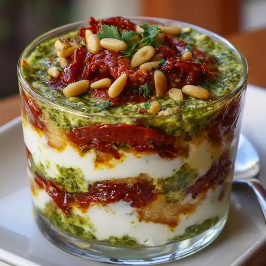 Tiramisu Salé à la Ricotta, Pesto de Gênes et Tomates Confites
