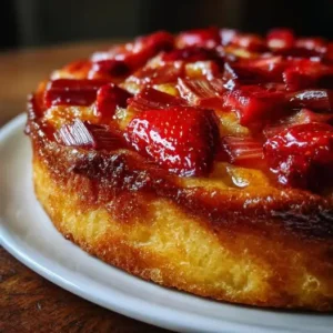 Clafoutis Renversé à la Rhubarbe Confite & Fraises de Saison
