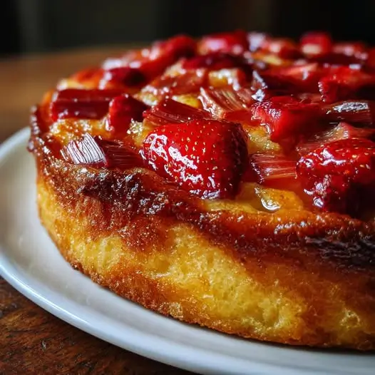 Clafoutis Renversé à la Rhubarbe Confite & Fraises de Saison