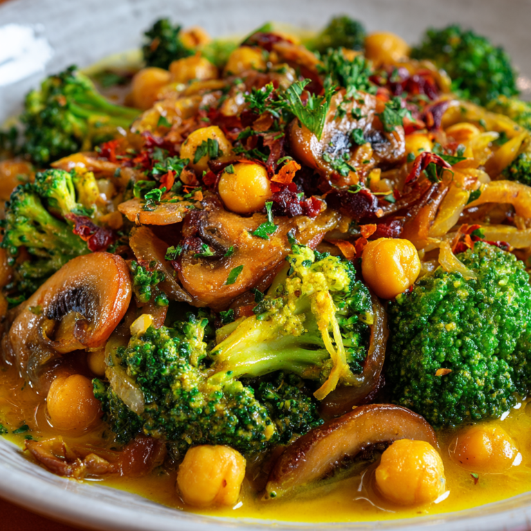 Curry Végétarien au Brocoli, Pois Chiches et Champignons