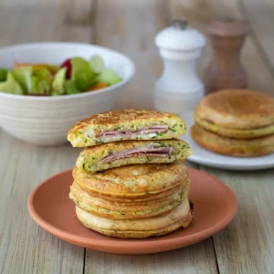 Pancakes à la Courgette Fourrés au Chèvre et Jambon