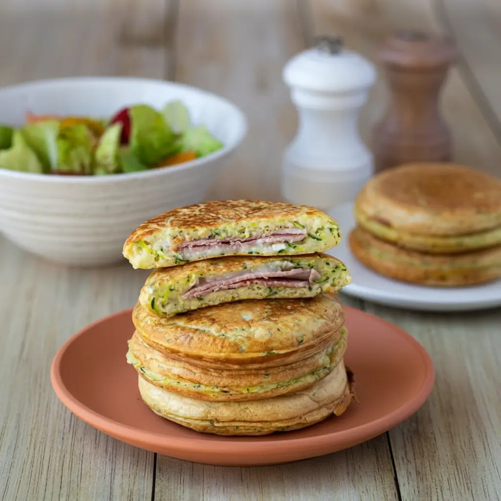 Pancakes à la Courgette Fourrés au Chèvre et Jambon
