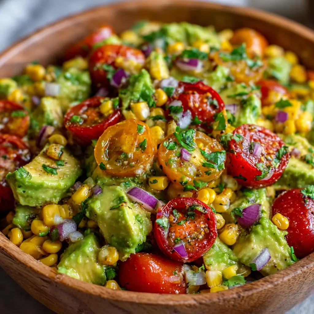 Salade d'Avocat, Maïs Grillé et Tomates