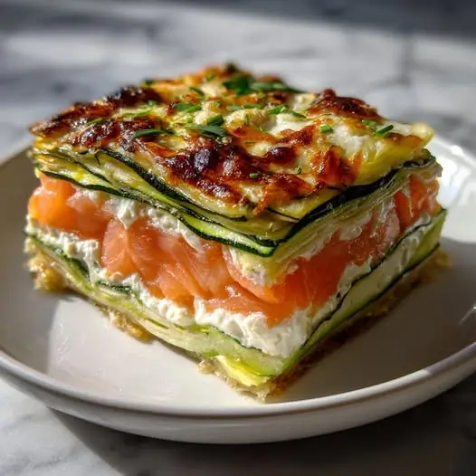 Millefeuille de Courgettes, Feta et Saumon