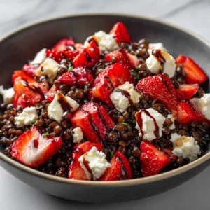 Salade Lentilles Beluga, Fraises et Feta