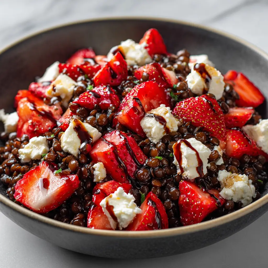 Salade Lentilles Beluga, Fraises et Feta