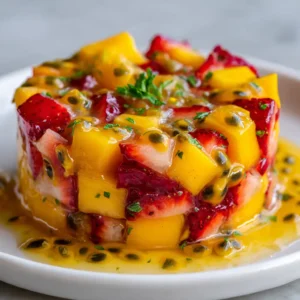 Tartare de Mangue et Fraises, Sauce Passion-Yuzu