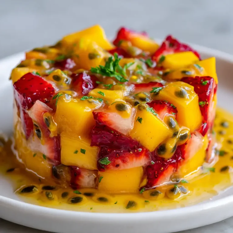 Tartare de Mangue et Fraises, Sauce Passion-Yuzu