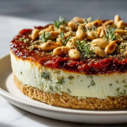 Cheesecake salé tomate-basilic et crumble de parmesan