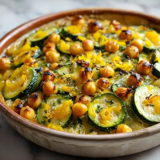 Cocotte de courgettes fondantes, pois chiches et citron confit