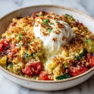 Crumble de légumes d'été et burrata crémeuse, recette gourmande