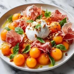 Melon Charentais, jambon cru et burrata