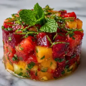 Tartare de fraises et melon au citron vert et menthe