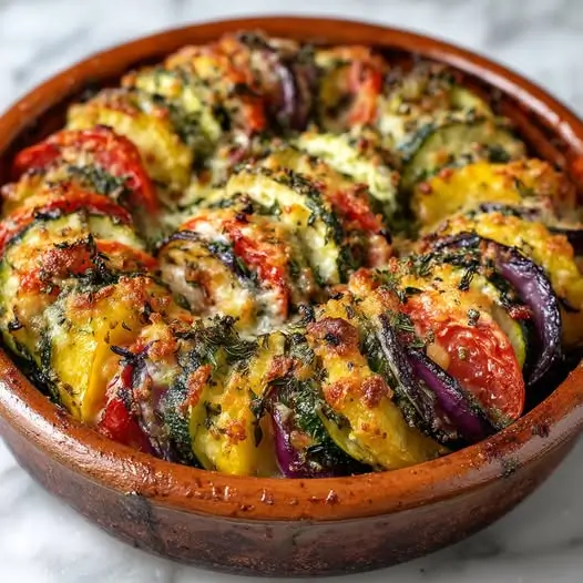 Tian méditerranéen courgettes, tomates anciennes et parmesa
