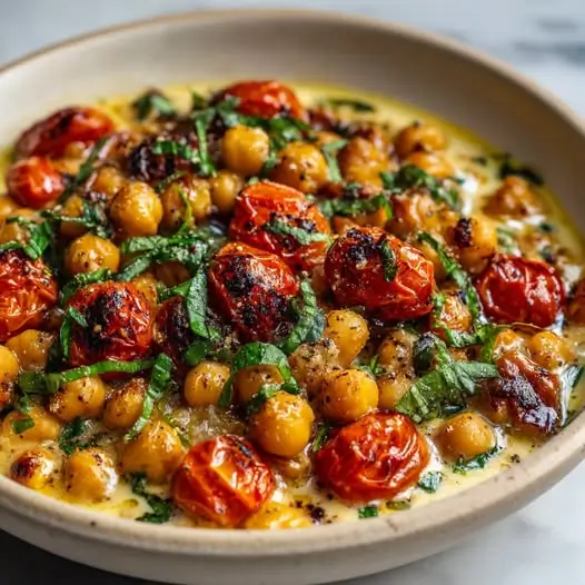 Pois Chiches aux Tomates Rôties et Ail Confit Facile