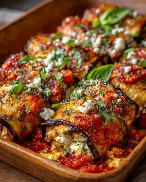 Roulés d’Aubergines Fondants à la Ricotta et Basilic