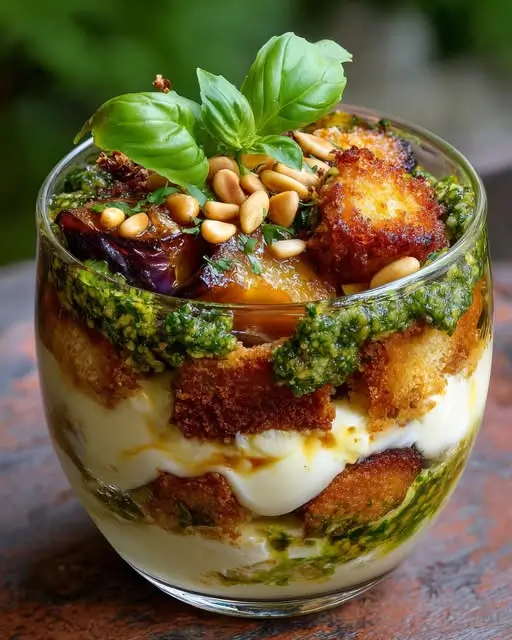 Tiramisu Salé Aubergine Ricotta et Pesto Croustillant