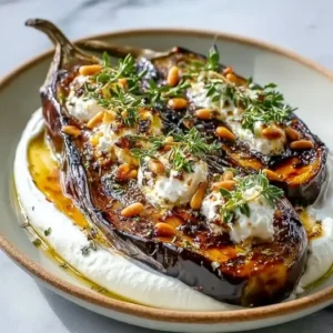 Aubergine Confite au Four Miel Thym et Crème de Feta