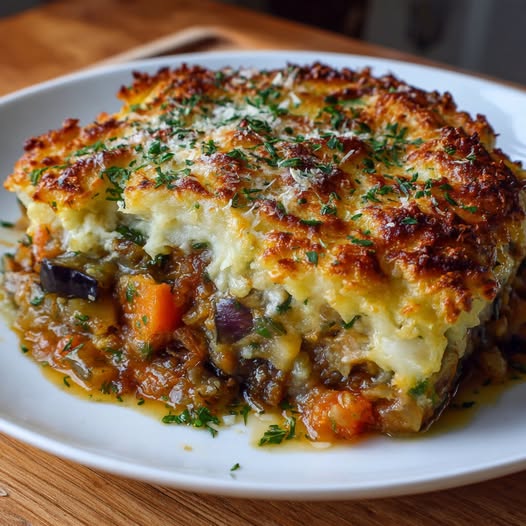 Parmentier d'Aubergines et Lentilles Vertes au Parmesan