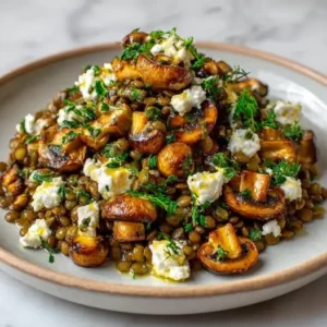Salade Tiède de Lentilles, Champignons et Feta