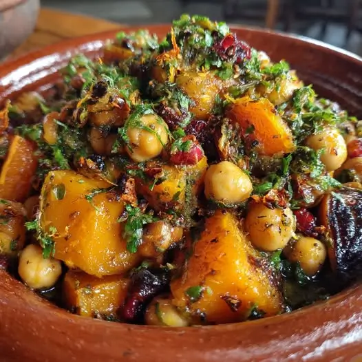 Tajine de Potimarron, Pois Chiches et Raisins Secs au Safran